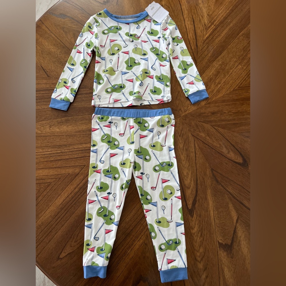 Mud Pie Golf Print Toddler Pajamas, NWT, size 24mo-2T